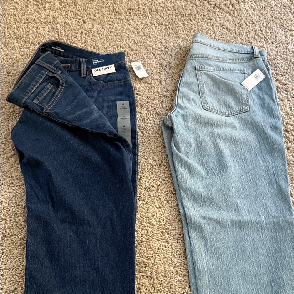 Old Navy Women's Dark and Light Blue Boyfriend Jeans